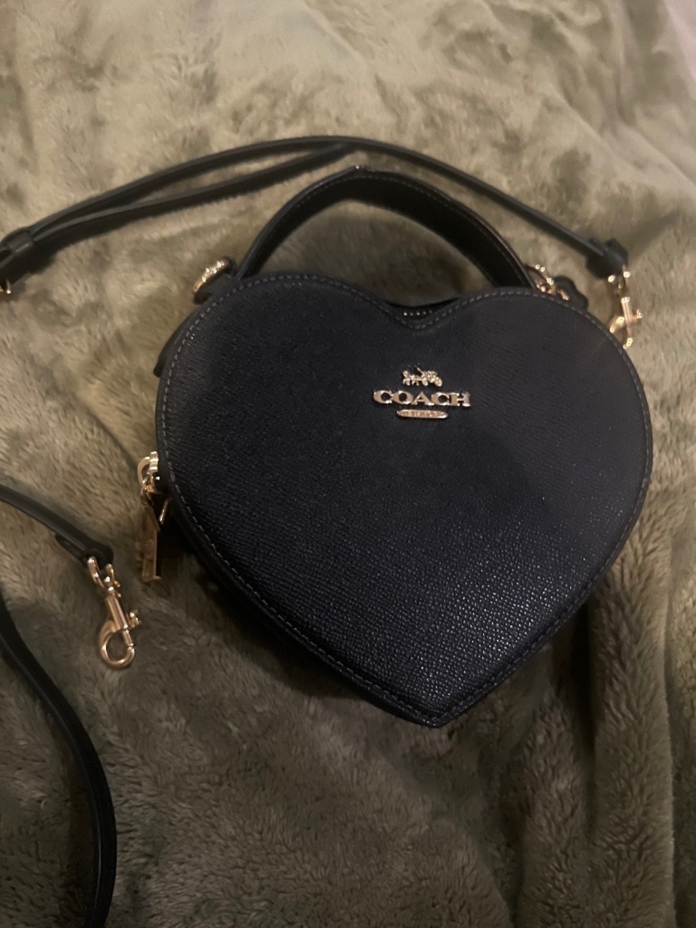 leather black heart shaped coach bag